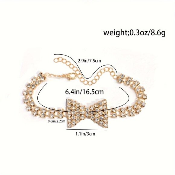 NWOT  Silver Tone Rhinestone Bow Anklet Bracelet For Women With 🆕 - Picture 5 of 9